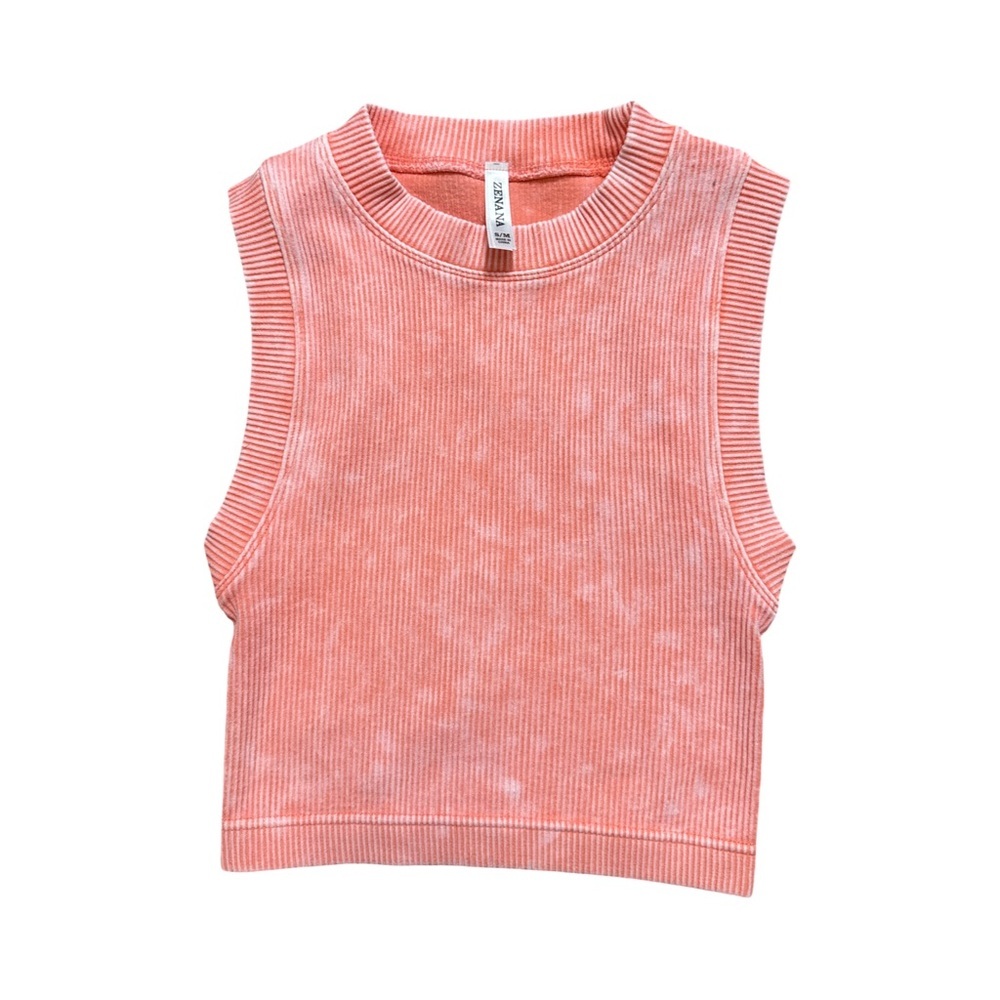 Zenana Peach Coral Ribbed Sleeveless Crop Top Perfect Alone or Layered